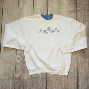 VTG 90s Morning Sun White Snowflake Crewneck Sweatshirt Women's Small grannycore